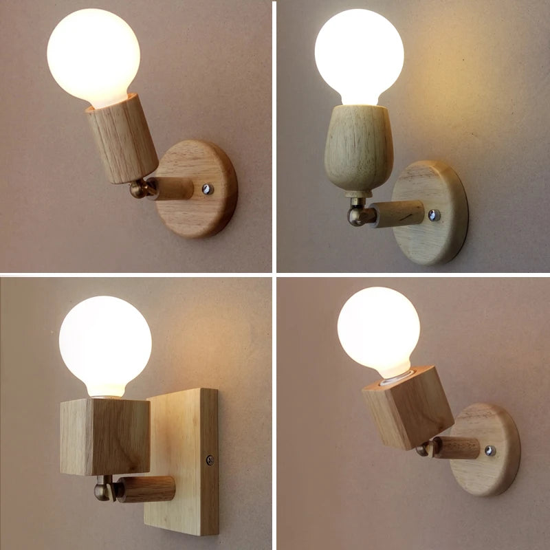 2Pcs Japanese Solid Wood Wall Lamps Modern Living Room Bedroom Bedside Aisle Lamps Bathroom E27 Rotatab Mirror Light