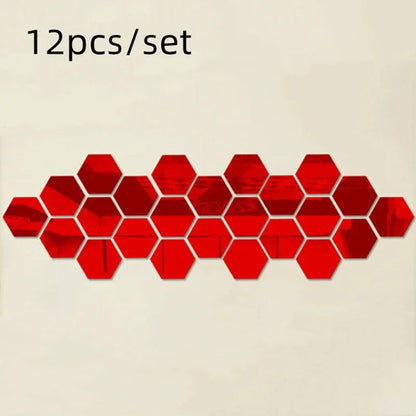 12Pcs Bedroom Art Wall Home Decor Mirror Hexagon 3D Mirror DIY Wall Sticker Stickers Decoration Decor Stickers Self Adhesive