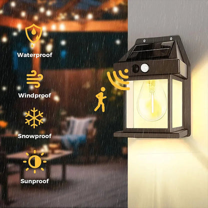 Solar Tungsten Wall Lights Outdoor Motion Sensor - 3 Modes IP65 Waterproof LED Barn Light, Auto Charging Solar Wall Sconce