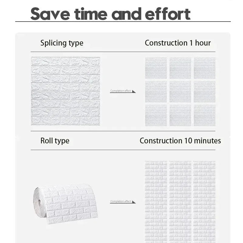 70Cm*1M 3D Self-Adhesive Wallpaper Continuous Waterproof Brick Wall Stickers Living Room Bedroom Wall Stickers Home Decoration