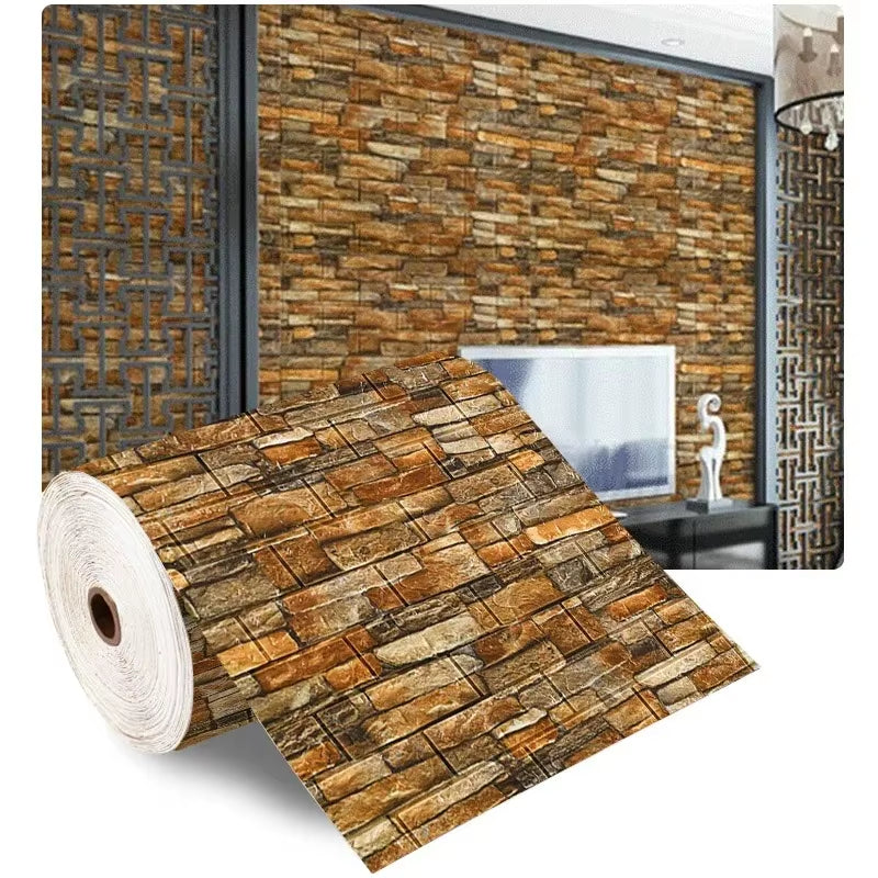 70Cm*1M 3D Self-Adhesive Wallpaper Continuous Waterproof Brick Wall Stickers Living Room Bedroom Wall Stickers Home Decoration